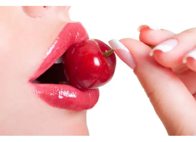 sexy red lips with cherry