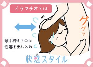 【イラスト図解】イラマチオとは、頭を押さえて口に性器を出し入れするセックスプレイの一つ